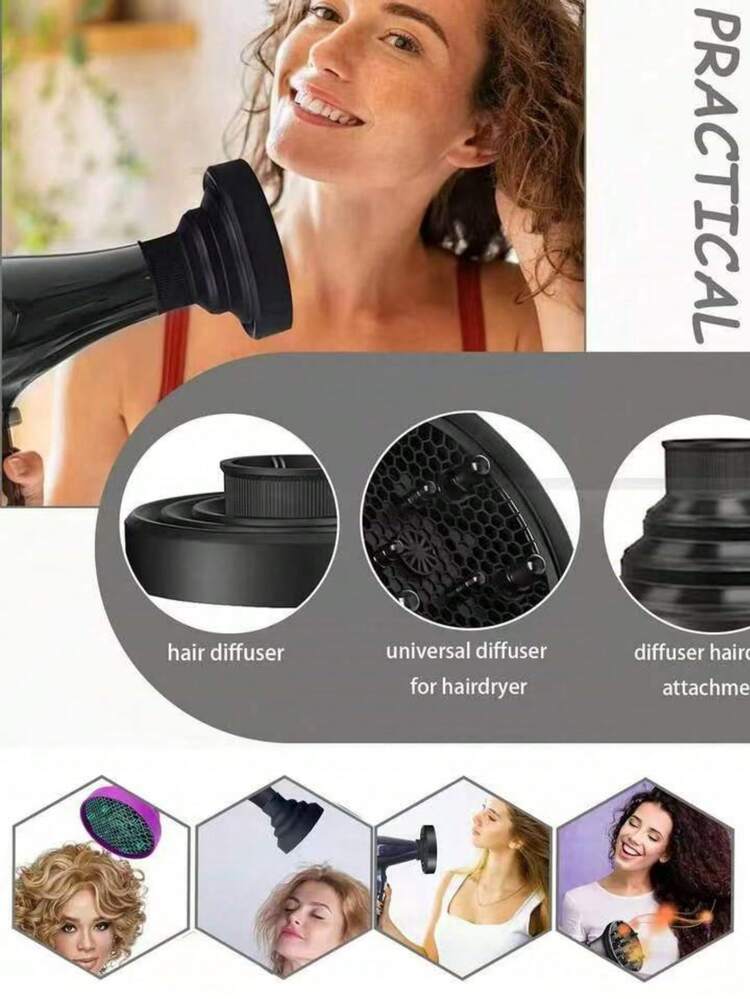 2/1pc Silicone Hair Dryer Diffuser, Universal Hair Dryer Diffuser Attachment In Black & Pink, Adjustable Temperature Resistant Diffuser, Hair Styling Tool Accessories - Multicolor - View 4