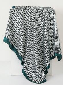 1条女士几何印花90厘米方形真丝围巾/头巾，适合街头、休闲、海滩、度假、假日等场合。 - 黑色 - 查看 3