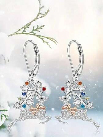 1 Pair Elegant Cute Christmas Reindeer Full Rhinestone Pendant Earrings, Suitable For Women To Wear During Christmas, Best Jewelry Gift For Friends