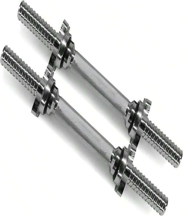 Yes4All Pair Of Threaded Dumbbell Handles 14_16_18_24 Inch, Chrome_Rubber Grip, Fit 1" Plates, Weight Bar Connector
