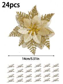 6/12/18/24PCS Christmas Artificial Flower Heads Sparkling Christmas Flowers For Home Weddings Parties Chirrstmas Trees Garlands DIY Holiday Decoration Home Decor Christmas Decorations Room Decor Christmas