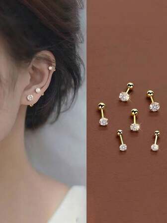 3 pares de pendientes de aro minimalistas gruesos y delgados con circonita cúbica, pendientes de cartílago con cierre de rosca