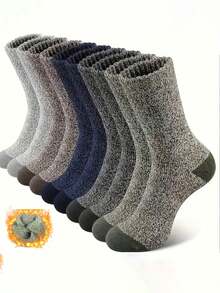 5双装纯色加厚中筒袜，男女通用，保暖舒适，适合日常穿着，秋冬季日常出行、徒步旅行等。圣诞礼物 - 彩色 - 查看 2
