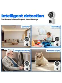 FHD Wireless Security Camera With Pan Tilt Zoom Function, Dual Lens Dual Screen, Intelligent Tracking And Voice Alarm - Full-Color Day/, USB Power Supply, Dual Channel Audio Intercom, 1 Device Equals 2 Devices, Monitoring And Viewing From 2 Different Angles