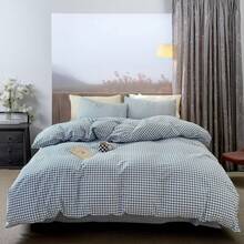 Vclife Vintage Floral Comforter Set Four Sizes, All Seasons Muslin Cotton Bedding Set, 3 Pieces Farmhouse Shabby Chic Jacquard Floral Comforter Set Perfect For Women And Men - 胖被套裝-天藍小格 - 查看 1
