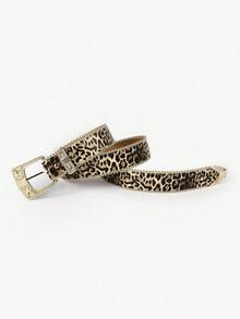 1pc Floral PU Leather Casual Belt Women, With Fashionable Metal, Studded Decoration, Versatile Everyday Wear Halloween Leopard Print Summer, School Fall, Autumn, Halloween - 彩色 - 查看 3