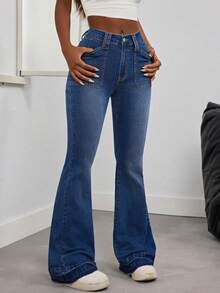 Vintage Low Waist Skinny Flared Jeans In Dark Blue Elegant Summer Outfit For Women Resort And Everyday Casual Wear Stretch Denim Long Pants