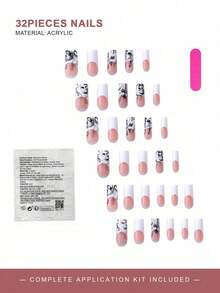 32 件万圣节长方形亚克力按压指甲套装，白色法式和十字设计，包含 1 件果冻凝胶和 1 个指甲锉