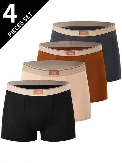 4pcs/Pack Men's Solid Color Briefs, Breathable Comfortable Underwear