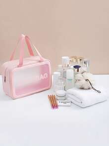 1pc Large Capacity Transparent PVC Travel Cosmetic Bag, Portable Waterproof Toiletry Organizer For Students, Business Trip Travel Essentials Holiday Vacation Bag For School Makeup Bag Cruise Essentials Toiletry Bag For Women