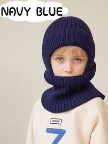 2pcs Kids Winter Knitted Hat & Scarf Set, Solid Color Warm Thermal Lined Beanie Hat & Neck Warmer For Boys, Suitable For Outdoor, Travel, Skiing, School, Cycling - 1PC - View 6