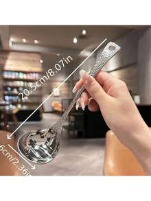 1pc/2pcs Premium Stainless Steel Large Spoon, Ladle, Textured Tabletop Mallet Hotpot Durable Soup Spoon, Spoon & Ladle, Suitable For Kitchen, Dining Room, Bedroom, Hotel
