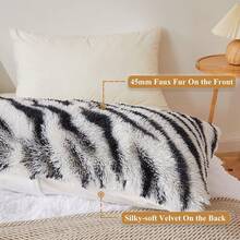 20x54 Fluffy Cheetah Print Body Pillow Cover, Leopard Print Plush Fuzzy Pillowcase With Zipper, Farmhouse Shaggy Long Pillow Cover Women Side Sleepers, Pink - 黑色斑馬紋 - 查看 4