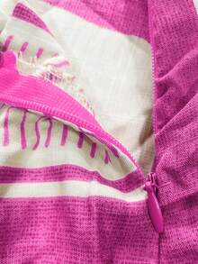 Elegant Floral Print A-Line Skirt With Belt, Autumn S M L - 玫紅色 - 查看 3