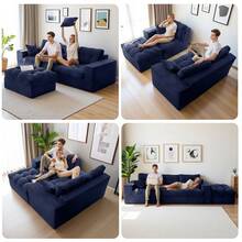 MAXYOYO L-Shaped Modular Sofa With Convertible Left/Right Ottoman,Cloud-Textured Tufted Cushions,Four Combinations,Sofa In A Box,No Assembly Required - Màu xanh hải quân - Xem 8