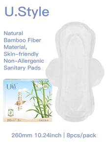 U.Style Sanitary Pads For Women Porous Bamboo Fiber, Refreshing Soft Surface Extra Heavy Absorbency Sanitary Napkins With Wings