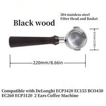 Porte-filtre sans fond de 51 mm à 2 oreilles pour Delonghi EC200 EC221 ECO310 EC330 EC152, accessoires de remplacement de panier-filtre pour machine à café/expresso en acier inoxydable avec poignée en bois/ABS