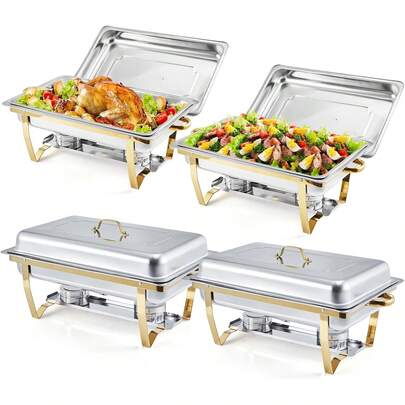 Dragonpad Chafing Dishes For Buffet Set Of 4 Or 2, 8 Qt Stainless Steel Chafers And Buffet Warmers Set W/Lid Water Pan, Rectangular Serving Food Warmer Catering Supplies For Parties Wedding Banquet