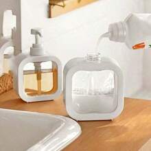 2 pièces Distributeur de savon transparent, distributeur de savon liquide pour salle de bain - avec pompe anti-rouille, convient pour l'évier de cuisine, la salle de bain, cadre décoratif noir/blanc distributeur de savon carré transparent rechargeable