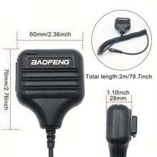 Baofeng - Black Single Unit - H7 Handheld Microphone For Walkie Talkie, Lightweight Accessory, Wired Remote Speaker For Outdoor Communication, Clear Audio