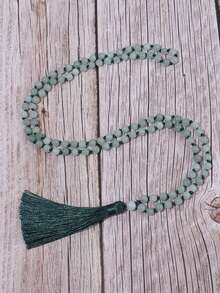 波西米亚风格项链 6 毫米缅甸翡翠流苏吊坠长项链结饰 108 颗念珠冥想念珠瑜伽祈祷饰品 男女皆宜 度假 - 薄荷綠 - 查看 2