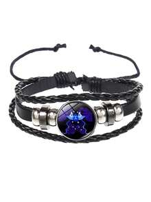 1pc Vintage Style Braided Leather Cord + Gemstone Combination Men's Bracelet, 12 Zodiac Signs - Constellation - View 29