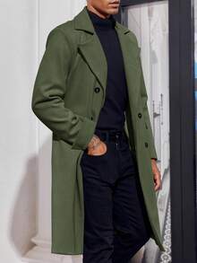 Men's Notch Lapel Double Breasted Long Trench Coat Casual Cotton Blend Peacoathalloween - 米色 - 查看 3