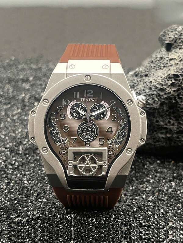 ساعة رجالية مع علبة، ساعة يد رجالية بسوار من السيليكون، ساعة كاجوال رياضية كوارتز عصرية، هدية لعيد الحب والمناسبات