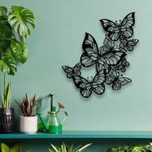 Artă murală metalică cu fluturi - Sculptură elegantă din fier alb-negru, design delicat cu frunze, potrivită pentru decorul casei în interior/exterior, aplicabilă în sufragerie, bucătărie, grădină, decorațiune de perete pentru birou, decor cu fluturi - Negru - Vizualizare 6