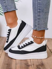 Fall/Winter Women's Casual Platform Sneakers, Outdoor Sports Shoes - White and Black - View 13