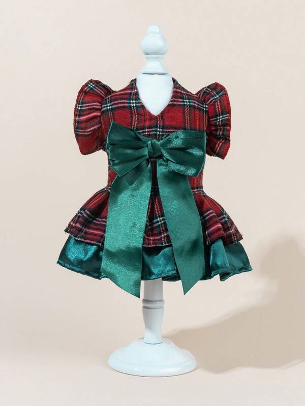 1 Set Pet Tulle Dress With Bow Tie, Cute Fashion Printed Dress + Bow Tie Pet Costume, Elastic Mesh Princess Pet Dress For Dogs & Cats