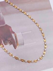 1pc Stainless Steel Coffee Bean & Zirconia Stone Necklace, Elegant Personalized Women Clavicle Chain - 50cm Golden Coffee Bean Necklace - View 5