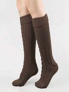 1双加厚针织麻花过膝袜，保暖休闲，日常穿着舒适。 - 彩色 - 查看 8