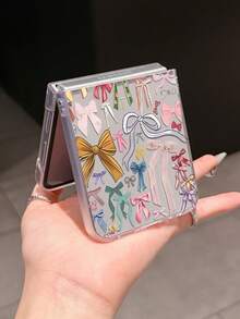 Bow-Knot 1pc Minimalist Matte PC Material Full Screen Bow Design Foldable Phone Case, Protective And Anti-Drop, Compatible With Samsung Galaxy Zflip 3/Zflip 4/Zflip 5/Zflip 6/Zflip 7/ Razr 50 Ultra/ Razr 60 Ultra/ Razr 60/ Razr 50/Galaxy Z Flip7 FE - Clear - View 2