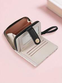 New Korean Style Folding Buckle Short Women's Wallet, Japanese Cute Cat Cartoon Integrated Card Holder, Student Bag, Zipper Coin Purse Wallet - màu đen - Xem 6