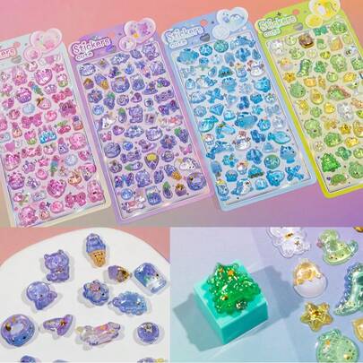 1pc 3D Embossed Sticker, Cute Cartoon Animals Like Penguin, Cat, Rabbit, Dinosaur, DIY Decorative Sticker For Scrapbooking, Notebook, Phone Case, Bag