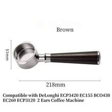 Porte-filtre sans fond de 51 mm à 2 oreilles pour Delonghi EC200 EC221 ECO310 EC330 EC152, accessoires de remplacement de panier-filtre pour machine à café/expresso en acier inoxydable avec poignée en bois/ABS