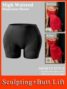 Women's Body Shaping Shorts Fake Buttocks Plump Hips Sexy Buttocks Lifting Buttocks Belly-Closing Underwear Belt Pad Removable Sponge Pad Comfortable Tights Shaping Pants One Piece Padded Butt Lift Shaping Panties Tummy Control Shapewear With Fake Hip Suitable For Prom Party Wedding Holiday Music Festival Gym Exercise It Has The Function Of Gathering, Keeping Warm, Breathable, Sweat-Absorbing Elasticity - 黑色 - 查看 2