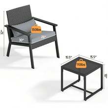 3-Piece Wicker Small Outdoor Patio Furniture Set With Glass Table For Balcony, Porch, And Garden (Gray) - 米色 - 查看 11