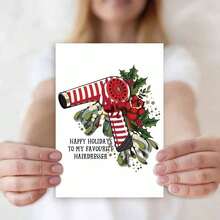 [Funny Holiday Card] 1pc Funny Holiday Card - Humorous Greeting Card With Red Hair Dryer & Holly Design | "Happy Holidays To My Favorite Hairdresser" - Perfect For Women, Friends & Family