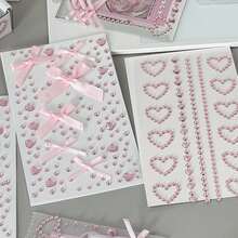 Hình dán nơ hồng hoạt hình tự dính chủ đề Ngày của Mẹ, hình dán trái tim hồng đính đá lấp lánh trang trí cho người lớn, có thể dùng để trang điểm mặt, làm bưu thiếp, thiệp, sách, album ảnh. - Hồng - Xem 6