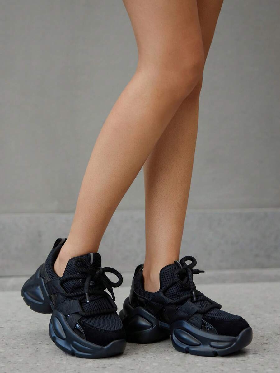 DareSee Women's Fashion Sneakers, Non-Slip, Breathable Mesh Fabric, Thick Sole, Pink, White, Silver, Black Color Options, Stylish Platform Casual Shoes, Plus Size Winter Gifts