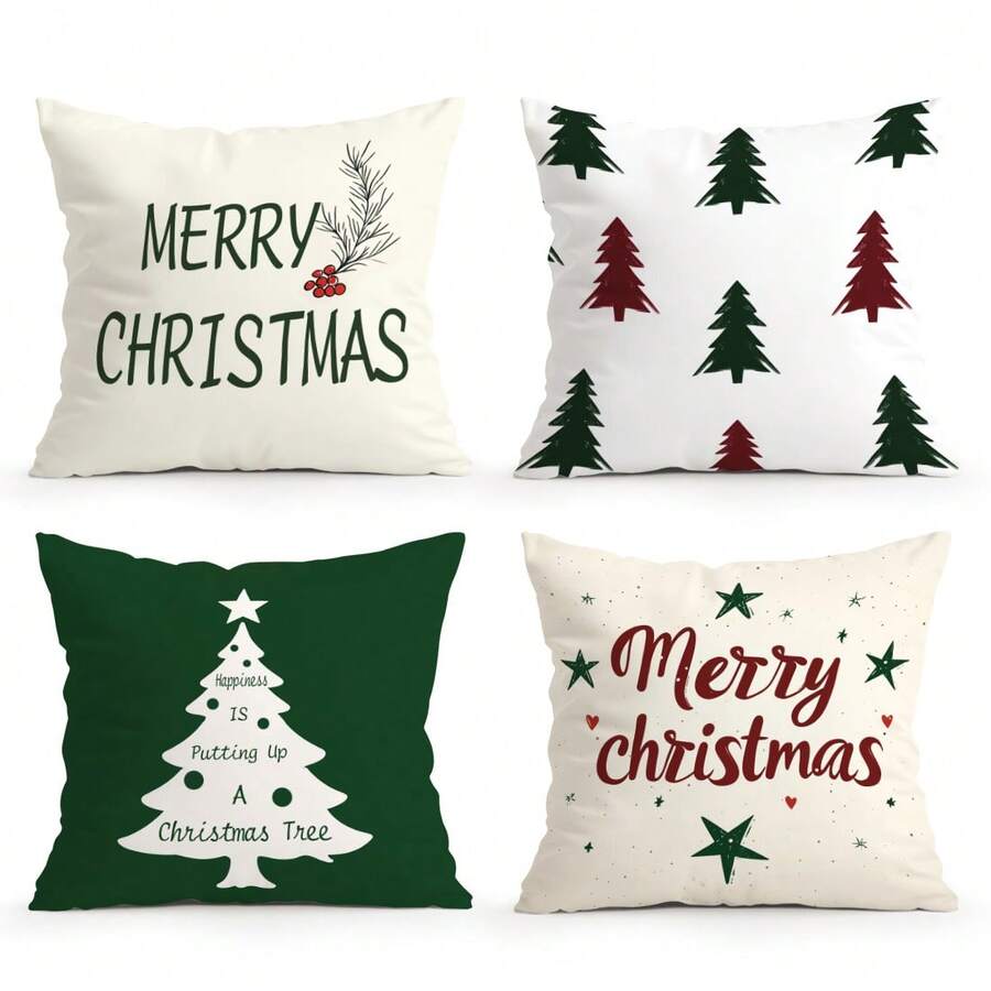 4pcs Simple Christmas 4-Piece Set, Single-Sided Printed Throw Pillow Cover 45*45cm