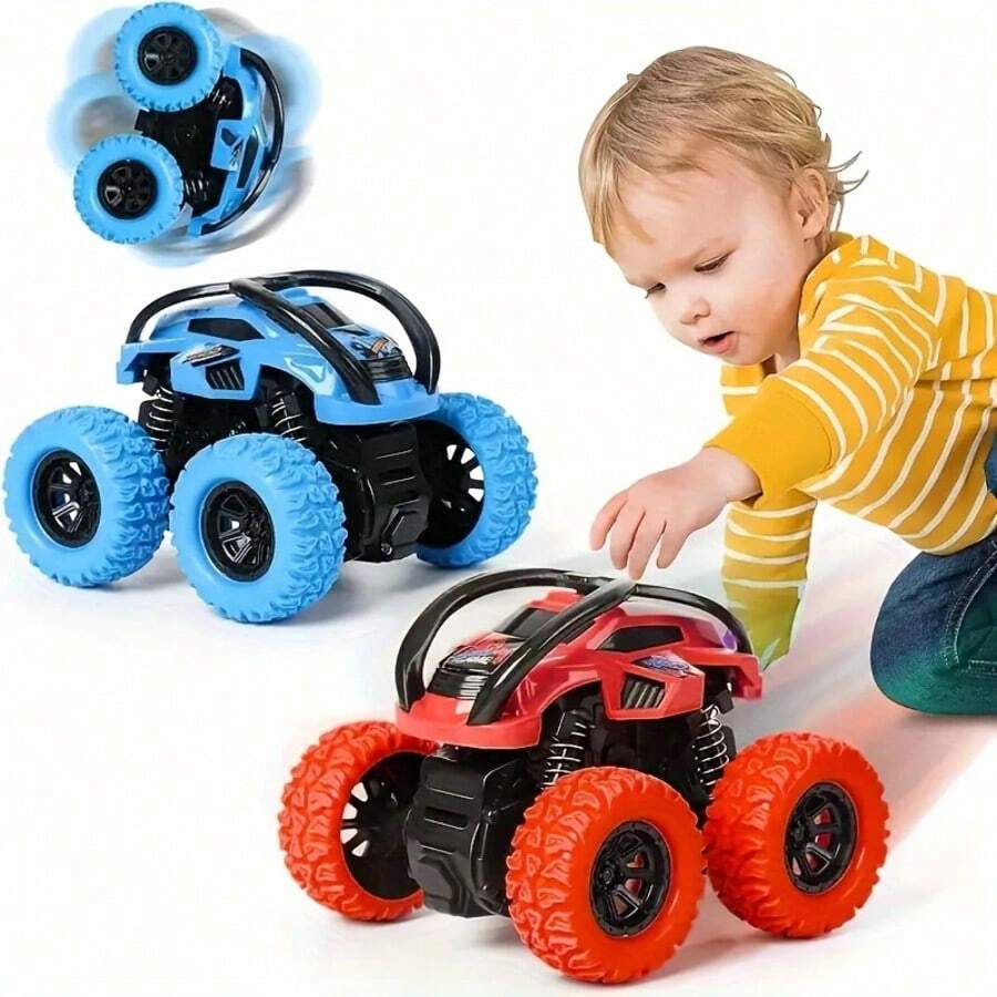 2 Pack Car Toys For 3 4 5 6 Year Old Boy Girl, Push And Go Cars Toys For Toddler Age 3-6, Monster Trucks Friction Vehicles Toy, 360° Rotating Stunt Car Toy For Kids Christmas Birthday Gifts