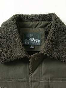 1pc Autumn/Winter Thermal Lined Warm Fur Collar Jacket, New Men's Jacket Outerwear Lapel Casual Versatile Multi-Pocket Jacket, Khaki Jacket Retro Jacket - Army Green - View 3