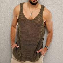 Summer New Men's Wear Solid Color Loose Sleeveless Knitted Shirt Woolen Breathable Sports Vest