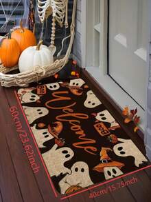 1pc Best-Selling Halloween Ghost Returning Home Doormat - 900g/Sqm Soft Velvet, Machine Washable Durable, Stain-Resistant, Quick-Drying, Suitable For Indoor/Outdoor Doormats, Home & Bedroom Decor