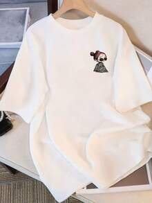 Camisetas femininas,Women'S Graphic Print T-Shirt - Casual Crew Neck, Short Sleeve, Loose Fit, Stretchy Top with unique Design, Perfect for Summer 2025