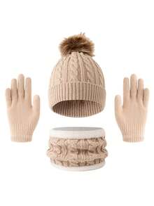 3 件套儿童冬帽套装，保暖针织帽配围巾和手套，适合秋冬户外活动 - 彩色 - 查看 9