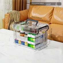 1pc Large Capacity Medical Storage Box, Lightweight Gray Color With Sturdy Handle And Secure Lid - Multi-Layer Transparent Plastic Organizer Box, Suitable For Home And Office, Durable, Easy To View And Space-Saving, Medication Storage Box, Multilayer Design, High-Quality Structure, Ideal For Healthcare Professionals